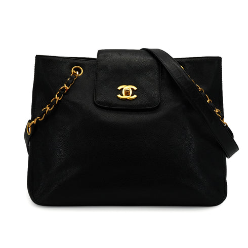 VINTAGE CHANEL COCOMARK CHAIN TOTE BAG BLACK CAVIAR SKIN GOLD HARDWARE 90335825