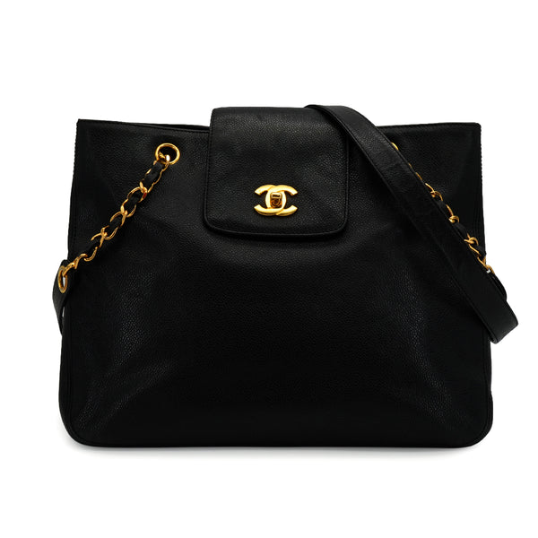 VINTAGE CHANEL COCOMARK CHAIN TOTE BAG BLACK CAVIAR SKIN GOLD HARDWARE 90335825