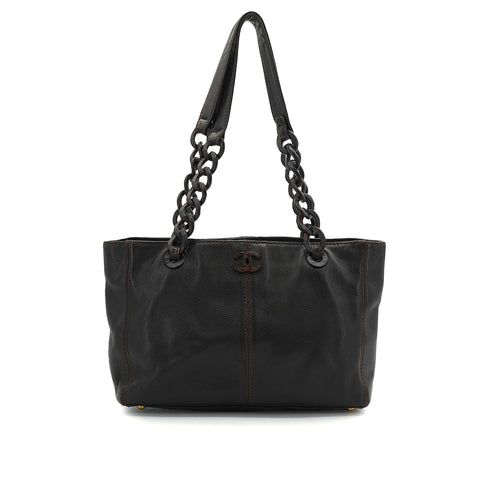 VINTAGE CHANEL COCOMARK CHAIN TOTE BAG DARK BROWN LEATHER PLASTIC HARDWARE 90340362