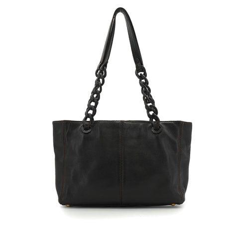 VINTAGE CHANEL COCOMARK CHAIN TOTE BAG DARK BROWN LEATHER PLASTIC HARDWARE 90340362