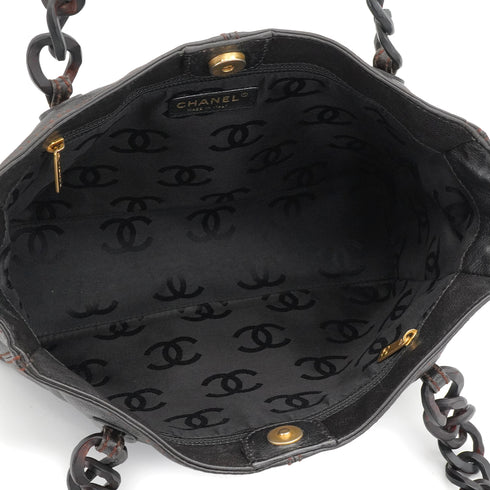 VINTAGE CHANEL COCOMARK CHAIN TOTE BAG DARK BROWN LEATHER PLASTIC HARDWARE 90340362