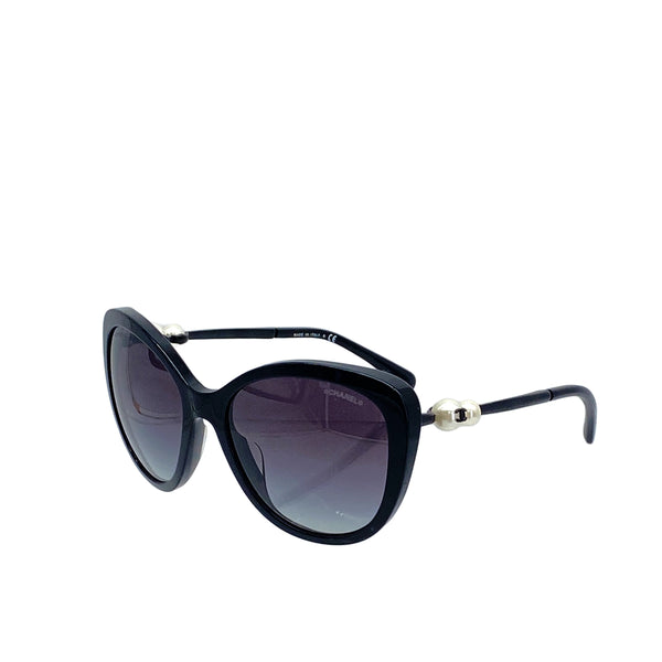 VINTAGE CHANEL COCOMARK DOUBLE FAUX PEARL SUNGLASSES BLACK EYEWEAR 90324632