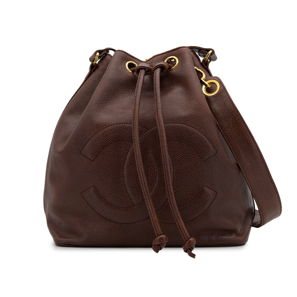 VINTAGE CHANEL COCOMARK DRAWSTRING CHAIN SHOULDER BAG BROWN CAVIAR SKIN GOLD HARDWARE 90316997