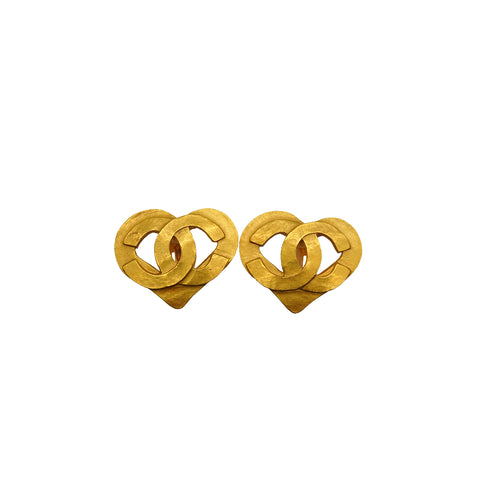 VINTAGE CHANEL COCOMARK EARRINGS HEART GOLD ACCESSORY 95P 90339683