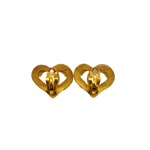 VINTAGE CHANEL COCOMARK EARRINGS HEART GOLD ACCESSORY 95P 90339683