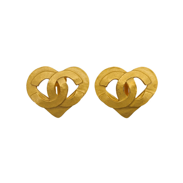 VINTAGE CHANEL COCOMARK EARRINGS HEART GOLD ACCESSORY 95P 90324106