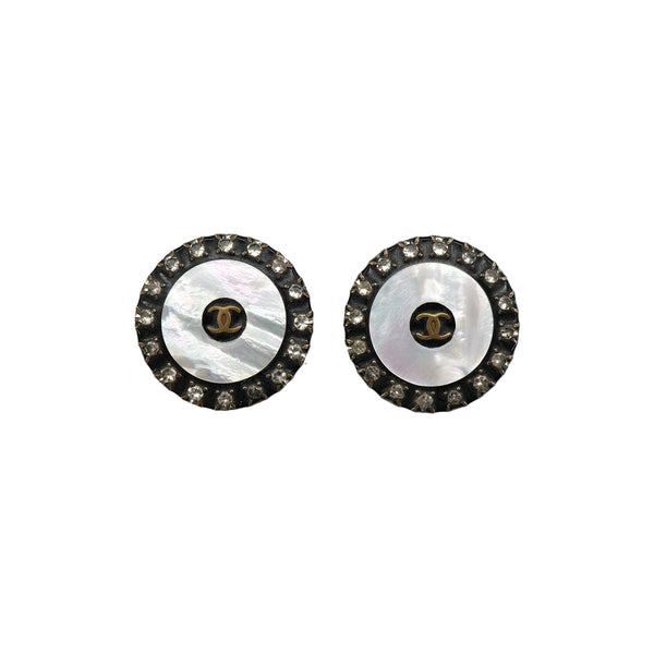 VINTAGE CHANEL COCOMARK EARRINGS RHINESTONE BLACK WHITE ACCESSORY 97A 90324101