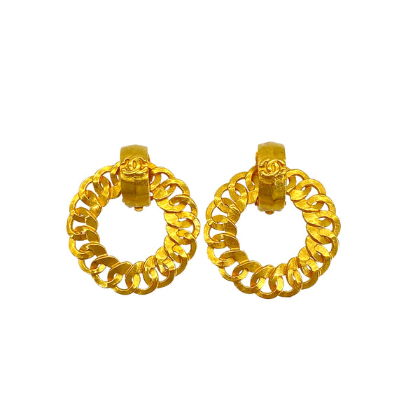 VINTAGE CHANEL COCOMARK EARRINGS SWING ROUND GOLD ACCESSORY 96P 90322206