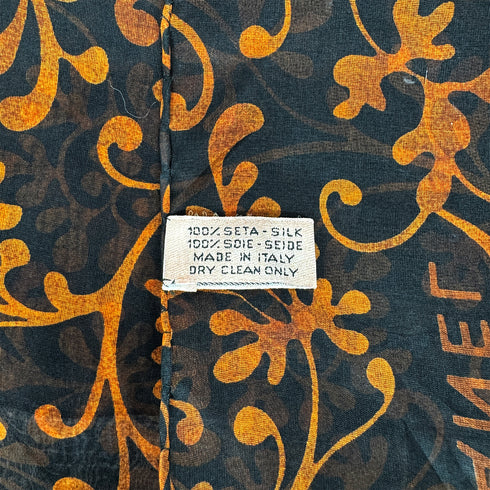 VINTAGE CHANEL COCOMARK FLORAL PATTERN SCARF BLACK ORANGE SILK 90323178