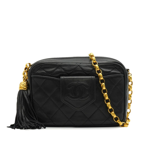 VINTAGE CHANEL COCOMARK FRINGE BIJOU CHAIN SHUOLDER BAG BLACK LAMB SKIN GOLD HARDWARE 90344444