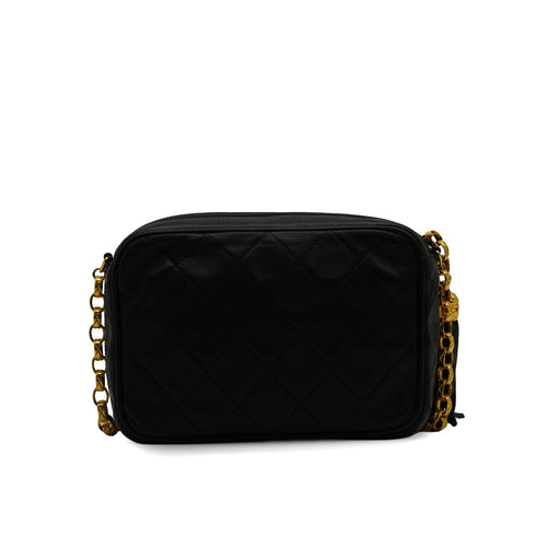 VINTAGE CHANEL COCOMARK FRINGE BIJOU CHAIN SHUOLDER BAG BLACK LAMB SKIN GOLD HARDWARE 90344444