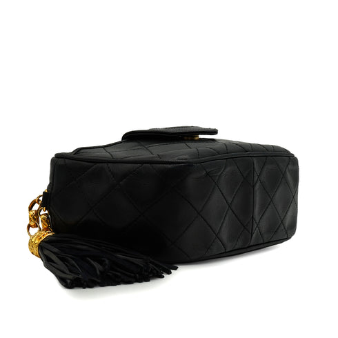 VINTAGE CHANEL COCOMARK FRINGE BIJOU CHAIN SHUOLDER BAG BLACK LAMB SKIN GOLD HARDWARE 90344444