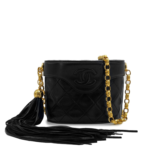 VINTAGE CHANEL COCOMARK FRINGE BIJOU CHAIN SHUOLDER BAG BLACK LAMB SKIN GOLD HARDWARE 90325349