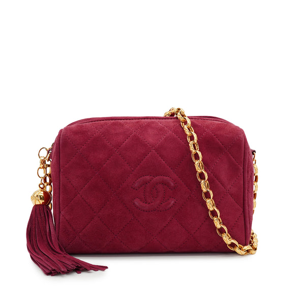 VINTAGE CHANEL COCOMARK FRINGE BIJOU CHAIN SHUOLDER BAG RED SUEDE GOLD HARDWARE 90327118