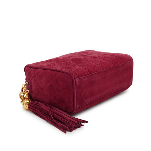 VINTAGE CHANEL COCOMARK FRINGE BIJOU CHAIN SHUOLDER BAG RED SUEDE GOLD HARDWARE 90327118