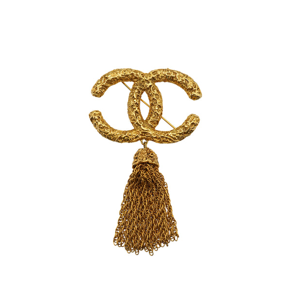 VINTAGE CHANEL COCOMARK FRINGE BROOCH GOLD ACCESSORY 93A 90326650