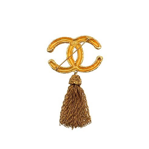 VINTAGE CHANEL COCOMARK FRINGE BROOCH GOLD ACCESSORY 93A 90326650