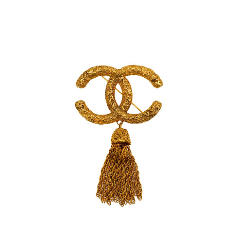 VINTAGE CHANEL COCOMARK FRINGE BROOCH GOLD ACCESSORY 93A 90347809