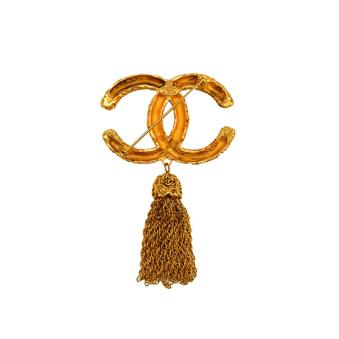 VINTAGE CHANEL COCOMARK FRINGE BROOCH GOLD ACCESSORY 93A 90347809