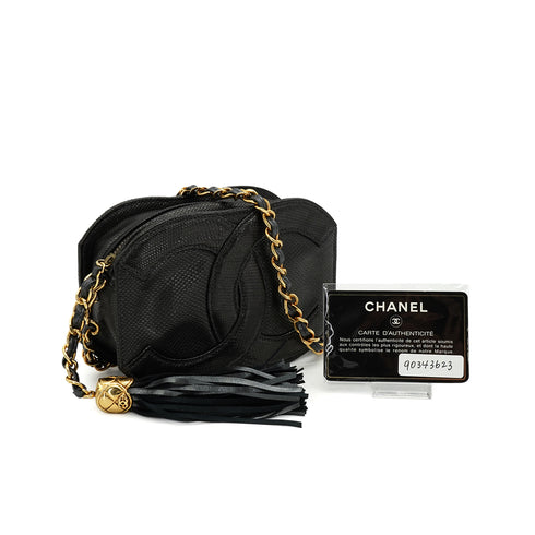 VINTAGE CHANEL COCOMARK FRINGE CHAIN SHOULDER BAG METAL GRAY LIZARD GOLD HARDWARE 90343623