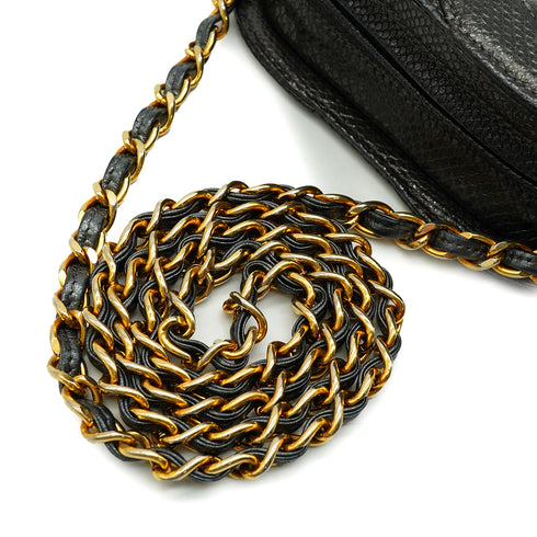 VINTAGE CHANEL COCOMARK FRINGE CHAIN SHOULDER BAG METAL GRAY LIZARD GOLD HARDWARE 90348264