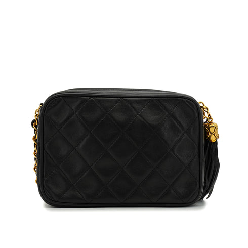 VINTAGE CHANEL COCOMARK FRINGE CHAIN SHUOLDER BAG BLACK LAMB SKIN GOLD HARDWARE 90343977