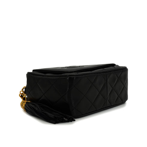 VINTAGE CHANEL COCOMARK FRINGE CHAIN SHUOLDER BAG BLACK LAMB SKIN GOLD HARDWARE 90343977