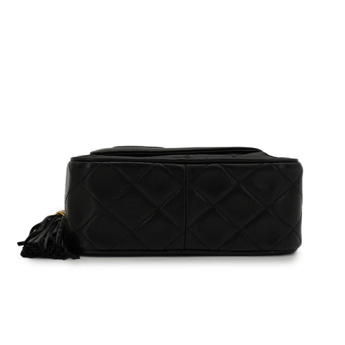 VINTAGE CHANEL COCOMARK FRINGE CHAIN SHUOLDER BAG BLACK LAMB SKIN GOLD HARDWARE 90343977
