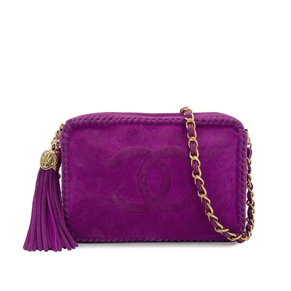 VINTAGE CHANEL COCOMARK FRINGE CHAIN SHUOLDER BAG PURPLE SUEDE GOLD HARDWARE 90327394