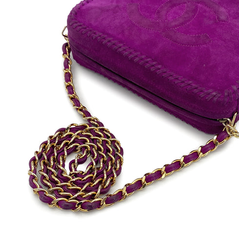 VINTAGE CHANEL COCOMARK FRINGE CHAIN SHUOLDER BAG PURPLE SUEDE GOLD HARDWARE 90327394