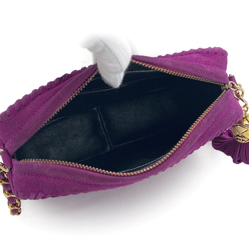 VINTAGE CHANEL COCOMARK FRINGE CHAIN SHUOLDER BAG PURPLE SUEDE GOLD HARDWARE 90327394