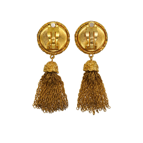 VINTAGE CHANEL COCOMARK FRINGE EARRINGS GOLD ACCESSORY 93P 90332379