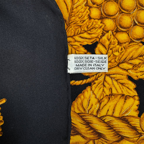 VINTAGE CHANEL COCOMARK GRAPES ROPE PATTERN SCARF BLACK GOLD SILK 90324629