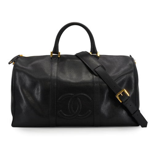 VINTAGE CHANEL COCOMARK HAND SHOULDER BOSTON BAG BLACK CAVIAR SKIN GOLD HARDWARE 90341881