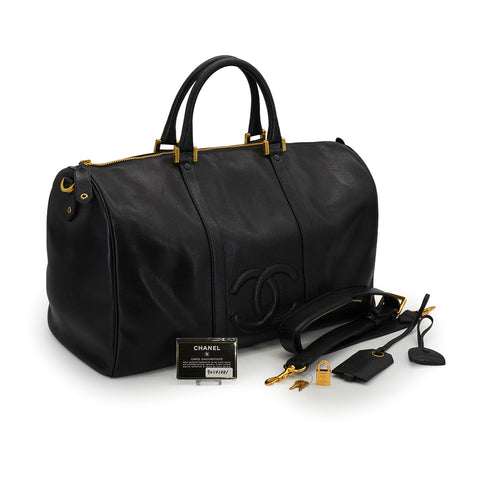 VINTAGE CHANEL COCOMARK HAND SHOULDER BOSTON BAG BLACK CAVIAR SKIN GOLD HARDWARE 90341881