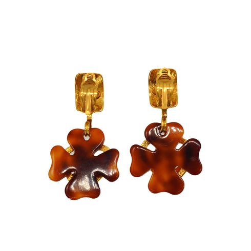 VINTAGE CHANEL COCOMARK HEART EARRINGS TORTOISESHELL BROWN GOLD ACCESSORY 95P 90347796