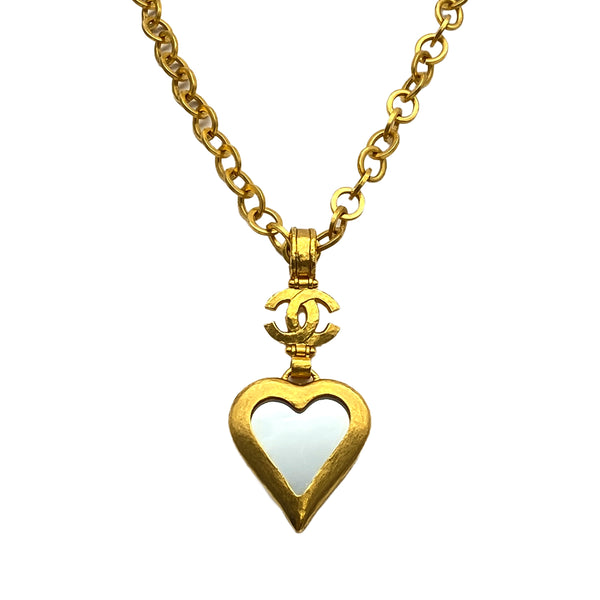 VINTAGE CHANEL COCOMARK HEART MIRROR NECKLACE GOLD ACCESSORY 95P 90319128