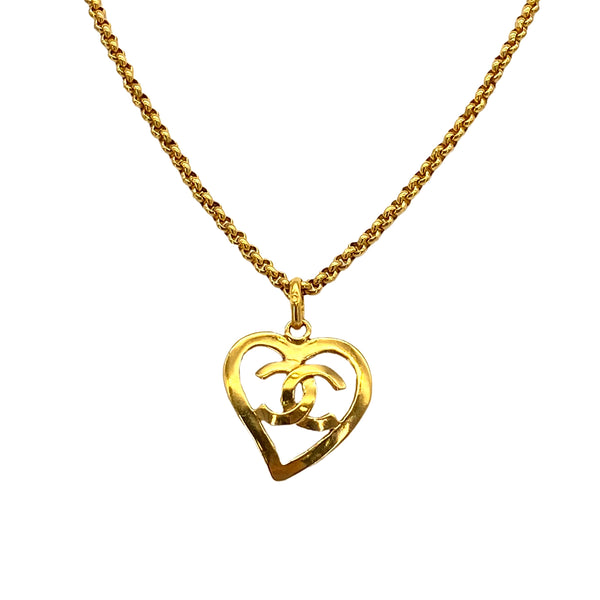 VINTAGE CHANEL COCOMARK HEART NECKLACE GOLD ACCESSORY 95P 90319595