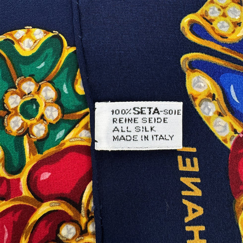 VINTAGE CHANEL COCOMARK JEWELRY PATTERN SCARF NAVY SILK 90324781
