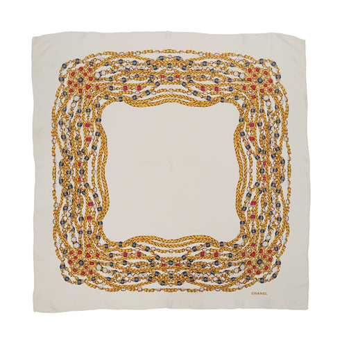 VINTAGE CHANEL JEWELRY PATTERN SCARF WHITE SILK 90323160