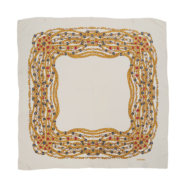 VINTAGE CHANEL JEWELRY PATTERN SCARF WHITE SILK 90323160