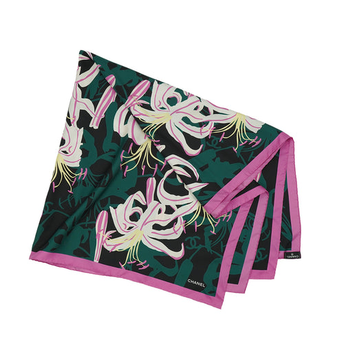 VINTAGE CHANEL COCOMARK LILY FLOWER PATTERN SCARF PINK SILK 90328718