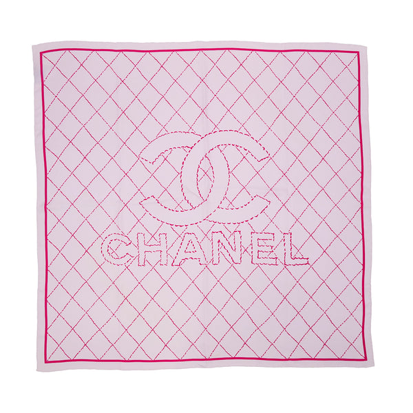 VINTAGE CHANEL COCOMARK LOGO MATELASSE SCARF PINK SILK 90321063