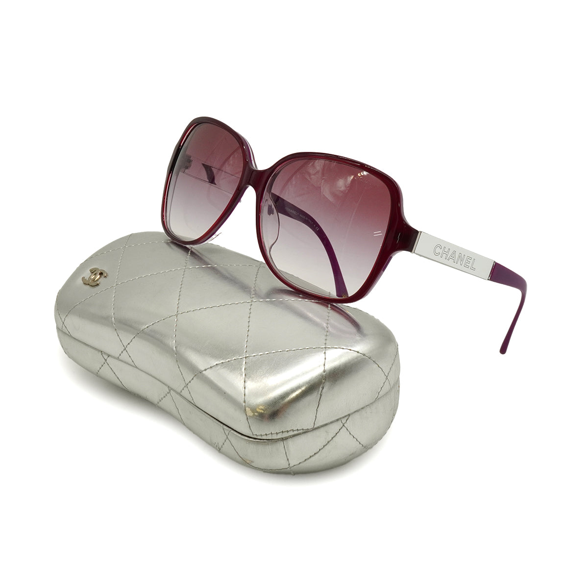 VINTAGE CHANEL LOGO SUNGLASSES PURPLE SILVER EYEWEAR 90338388