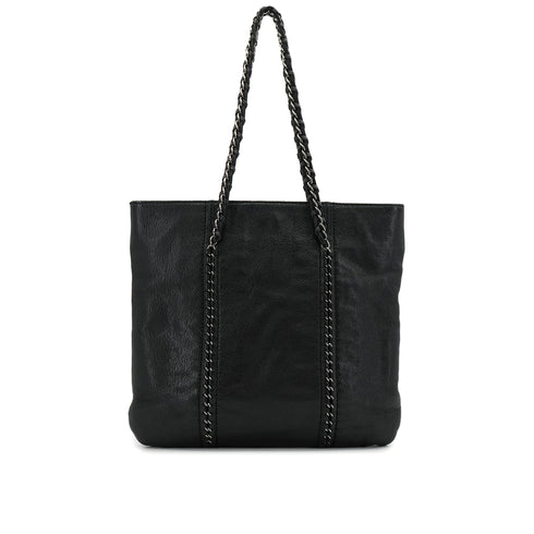 VINTAGE CHANEL COCOMARK LUXURY LINE CHAIN TOTE BAG BLACK LEATHER SILVER HARDWARE 90341828