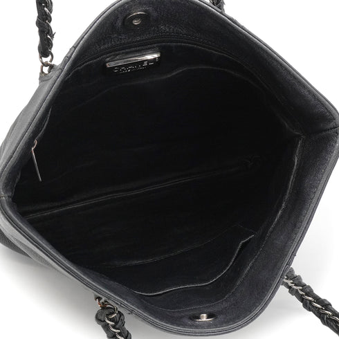 VINTAGE CHANEL COCOMARK LUXURY LINE CHAIN TOTE BAG BLACK LEATHER SILVER HARDWARE 90341828
