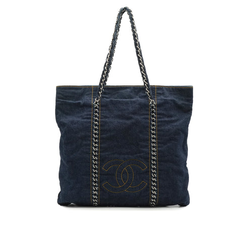 VINTAGE CHANEL COCOMARK LUXURY LINE DENIM CHAIN TOTE BAG 90337290