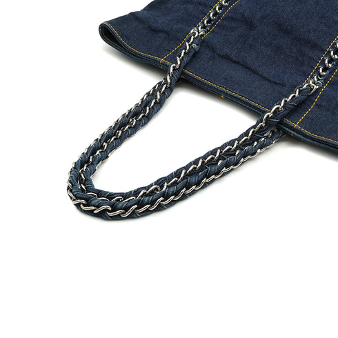 VINTAGE CHANEL COCOMARK LUXURY LINE DENIM CHAIN TOTE BAG 90337290