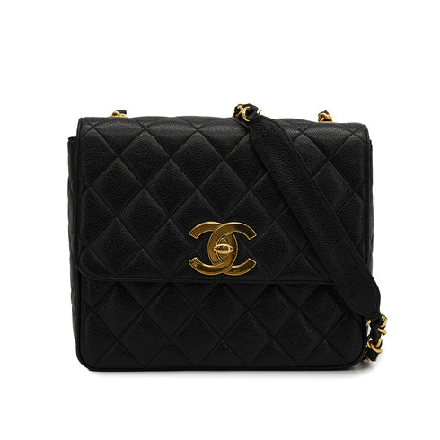 VINTAGE CHANEL COCOMARK MATELASSE CHAIN SHOULDER BAG BLACK CAVIAR SKIN GOLD HARDWARE 90341443