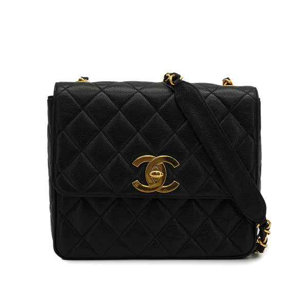 VINTAGE CHANEL COCOMARK MATELASSE CHAIN SHOULDER BAG BLACK CAVIAR SKIN GOLD HARDWARE 90341443